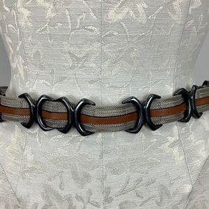 San Marcos Brown Leather Metal Silver Mesh Statement Belt Medium